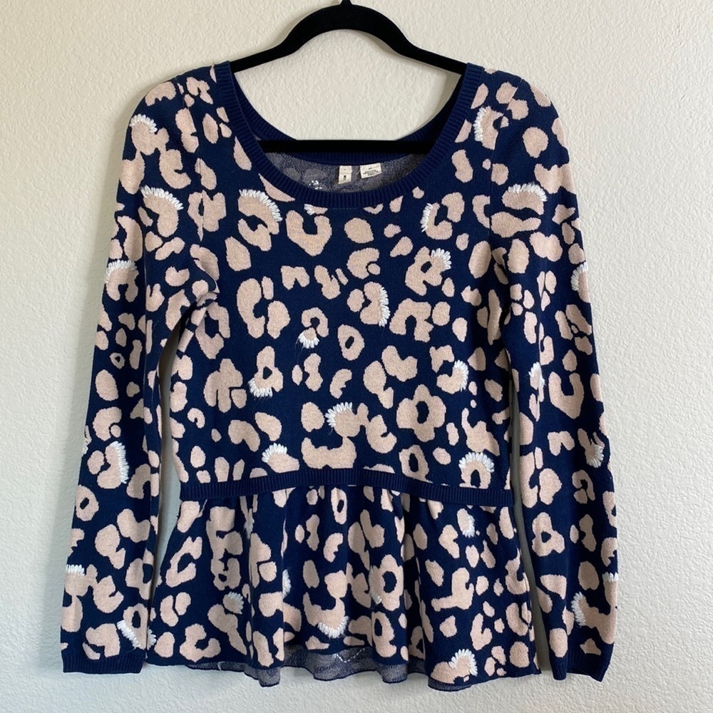 Anthropologie Moth sweater peplum leopard purple small